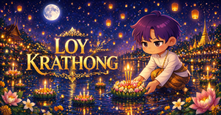 Loy Krathong lantern festival night scene